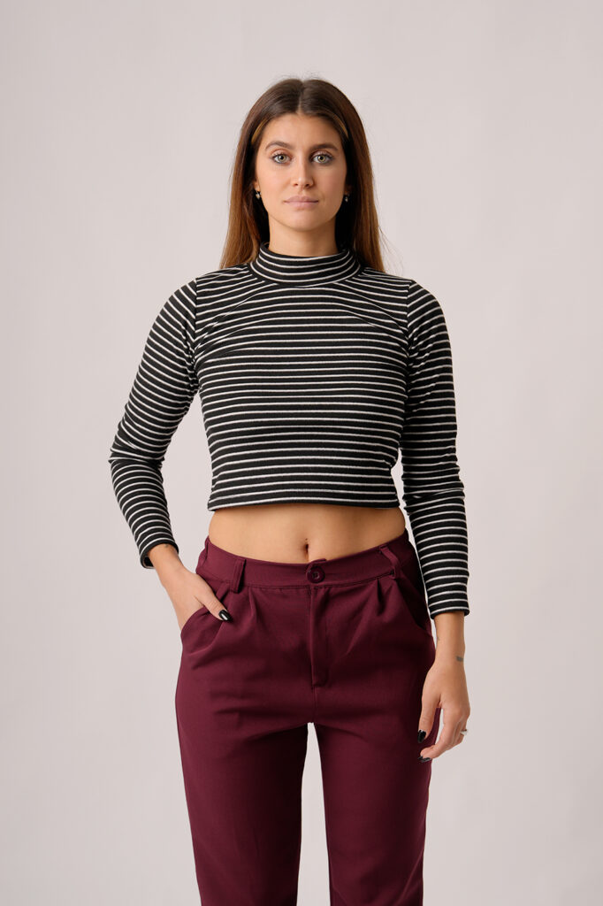Remera Manga Larga Media Polera Lanilla Ribb Rayado Rocio
