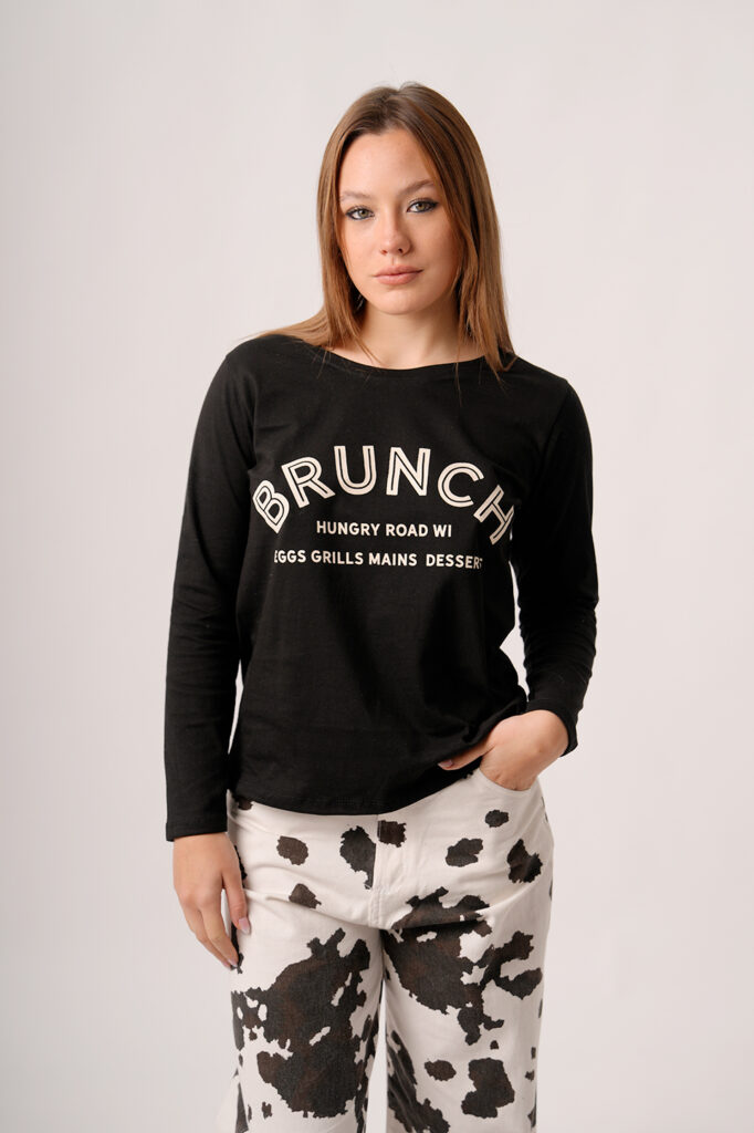 Remera Manga Larga Jersey Peinado Estampa Brunch