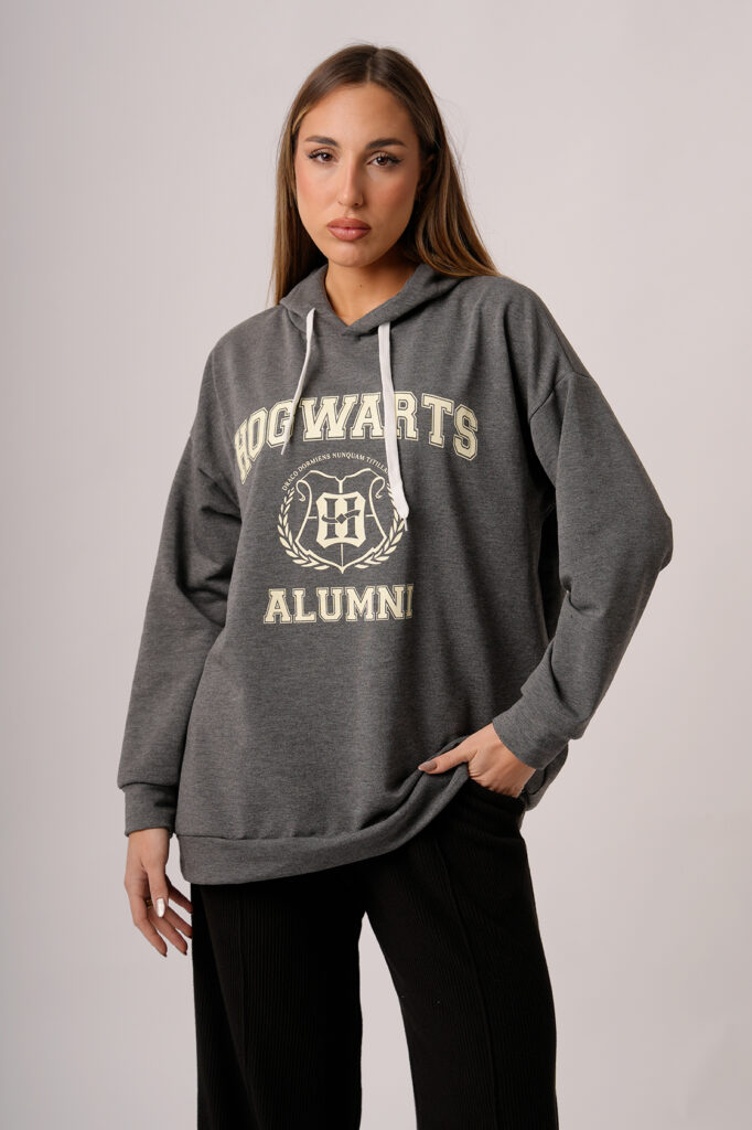 Maxibuzo Rustico Frizado Con Capucha Estampa Hogwarts Alumni
