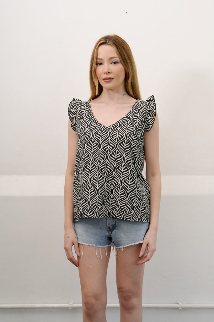 Musculosa Cey Premium Estampado Para Atar Atras Manga Volado Juval
