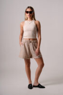 Short Lino Rayado Con Boton Cintura Elastico Valu