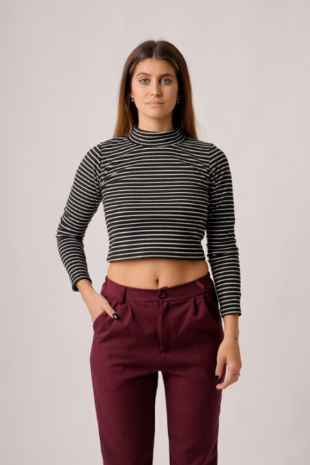 Remera Manga Larga Media Polera Lanilla Ribb Rayado Rocio