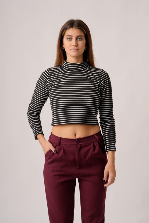 Remera Manga Larga Media Polera Lanilla Ribb Rayado Rocio