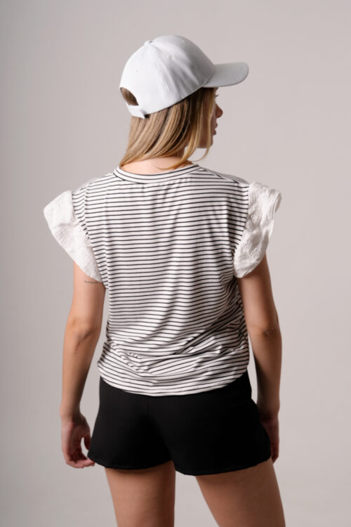 Musculosa Modal Rayado Fino Mangas Broderie Maga