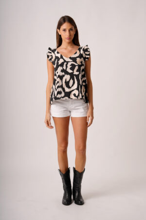 Musculosa Cey Premium Estampado Para Atar Atras Manga Volado Pol
