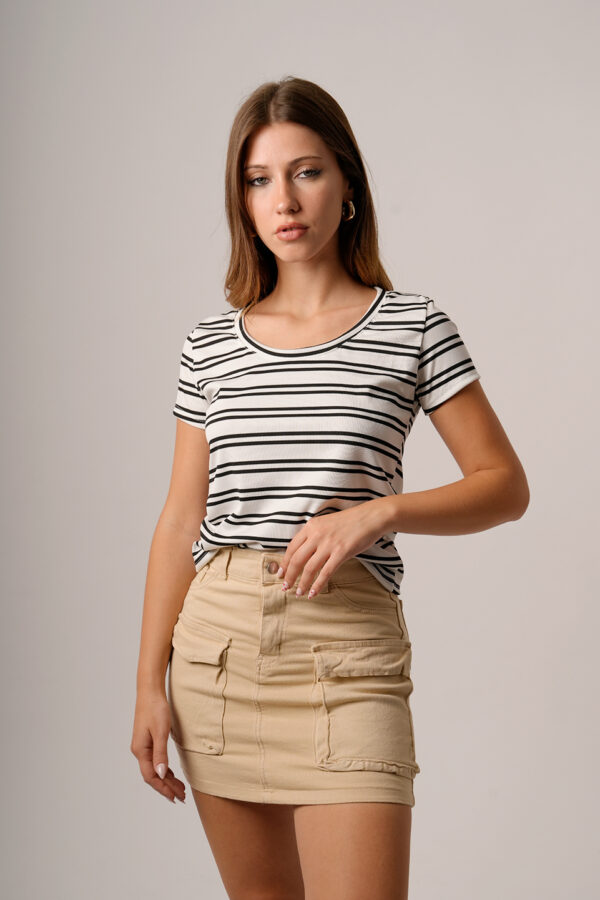 Remera Manga Corta Merlina Estampada Raya Doble Giovan