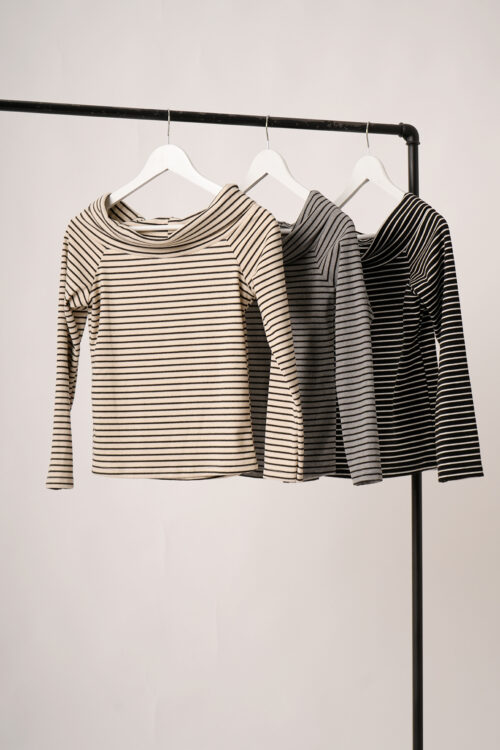 Remera Lanilla Ribb Rayado Manga Larga Cuello Volcado Antonella