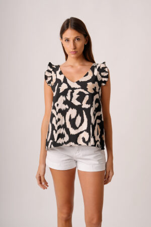 Musculosa Cey Premium Estampado Para Atar Atras Manga Volado Pol