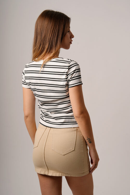 Remera Manga Corta Merlina Estampada Raya Doble Giovan