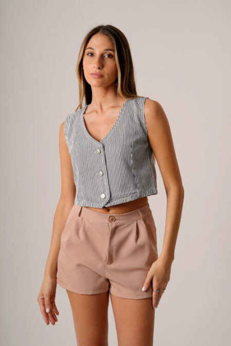 Chaleco Gabardina Rayada Rigida Con 3 Botones Trecca