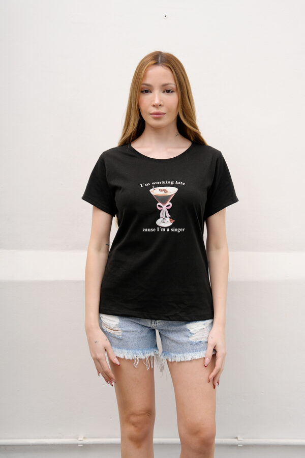 Remera Manga Corta Jersey Estampa Copa Con Moño Singer