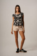 Musculosa Cey Premium Estampado Para Atar Atras Manga Volado Cachi