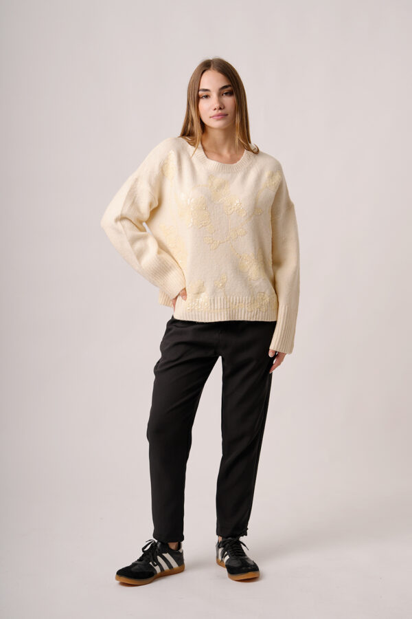 Sweater Manga Ancha Varias Flores Con Lentejuelas Matilde