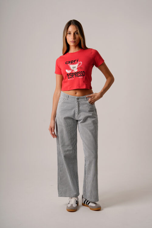 Remera Corta Algodon Jersey Peinado Estampa Capri