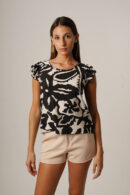 Musculosa Cey Premium Estampado Para Atar Atras Manga Volado Cachi