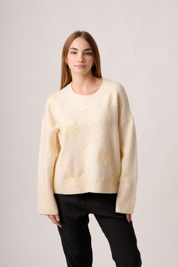 Sweater Manga Ancha Varias Flores Con Lentejuelas Matilde