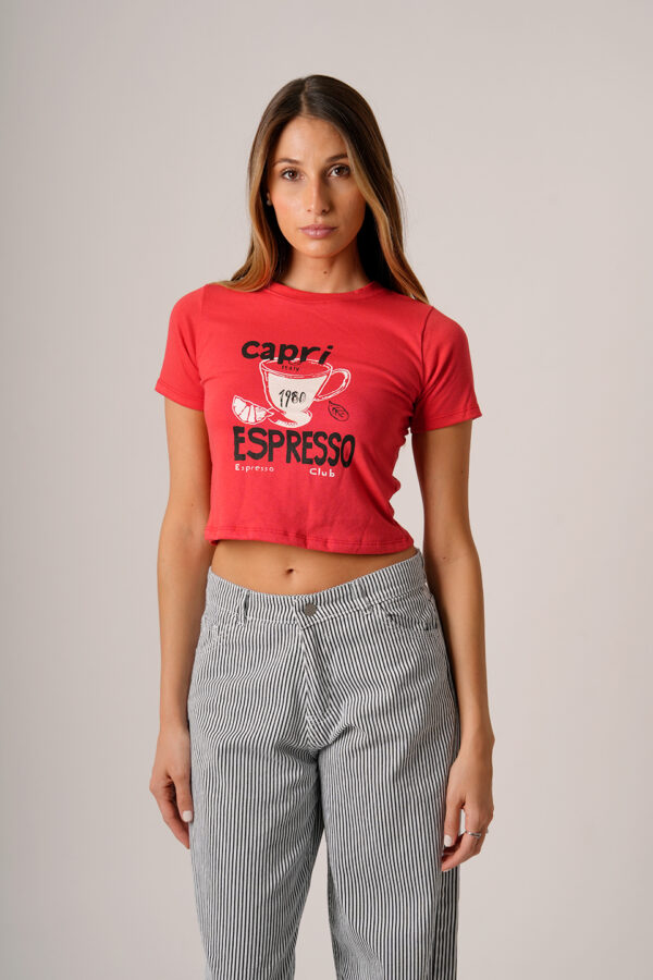 Remera Corta Algodon Jersey Peinado Estampa Capri