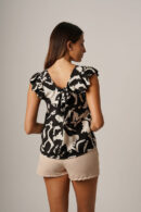 Musculosa Cey Premium Estampado Para Atar Atras Manga Volado Cachi