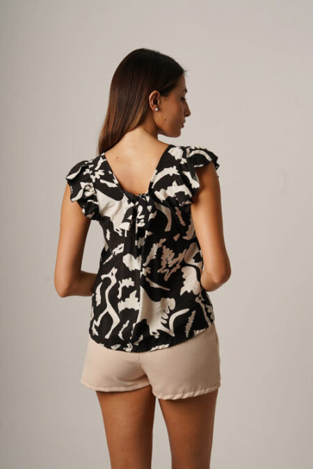 Musculosa Cey Premium Estampado Para Atar Atras Manga Volado Cachi - Imagen 3