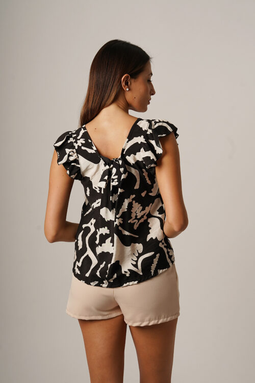 Musculosa Cey Premium Estampado Para Atar Atras Manga Volado Cachi