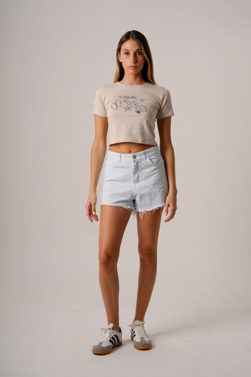 Remera Corta Algodon Jersey Peinado Estampa Set De Playa