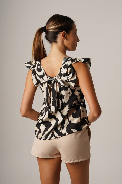 Musculosa Cey Premium Estampado Para Atar Atras Manga Volado Brune