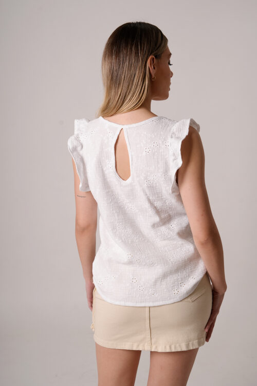 Musculosa Con Gota Broderie Algodon Flores Daiana