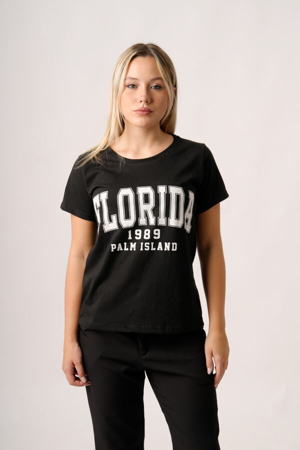 Remera Manga Corta Jersey Peinado Estampa Palm Island Florida