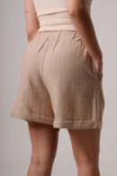 Short Lino Rayado Con Boton Cintura Elastico Valu