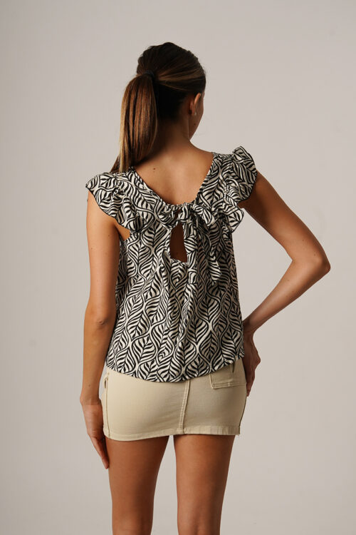 Musculosa Cey Premium Estampado Para Atar Atras Manga Volado Nuno
