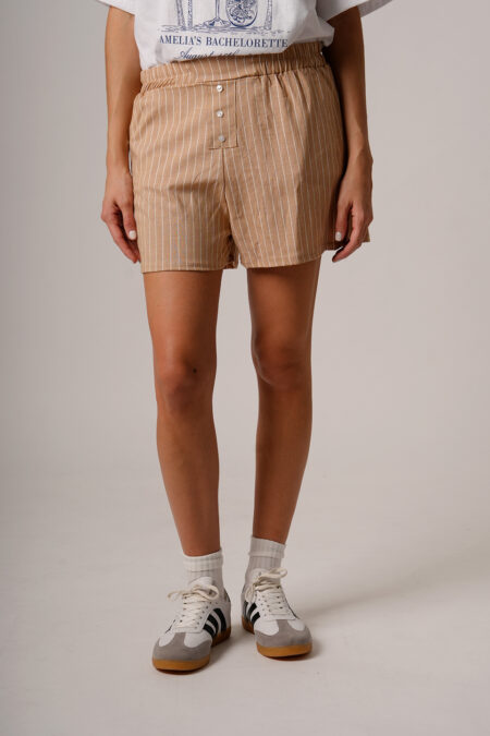 Short Lino Rayado Con Elastico Y 3 Botones Nerina
