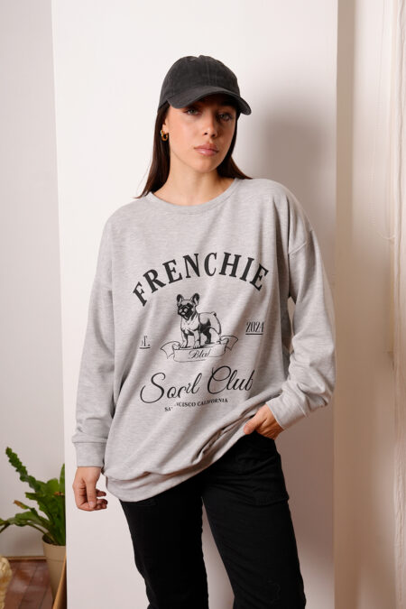 Maxibuzo Rustico Frizado Cuello Redondo Estampa Perrito Blake Frenchie