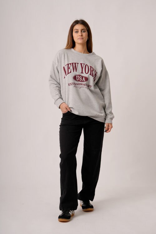 Maxibuzo Rustico Frizado Cuello Redondo Estampa New York Usa Extraordinary "NY"