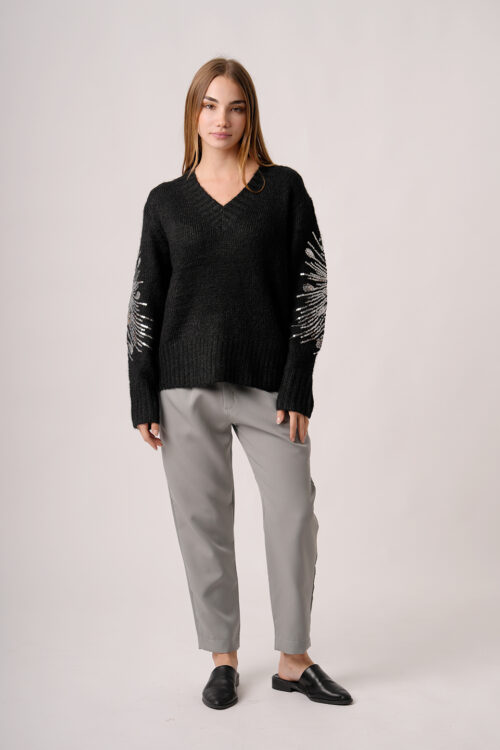 Sweater Cuello V Lentejuelas En Las Mangas Rebecca