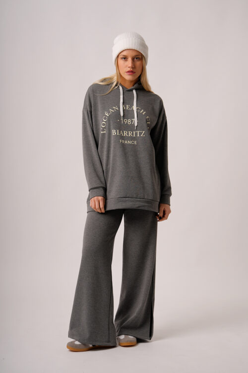 Maxibuzo Rustico Frizado Con Capucha Estampa L Ocean Beach Club Biarritz