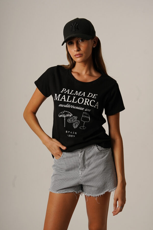 Remera Manga Corta Algodon Jersey Peinado Estampa Palma De Mallorca Spain