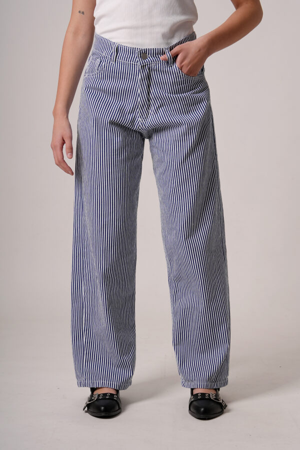 Wide Leg Gabardina Rigida Rayada Maciel - Celeste Grueso, 42
