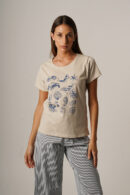 Remera Manga Corta Algodon Jersey Peinado Estampa Playa Oceano