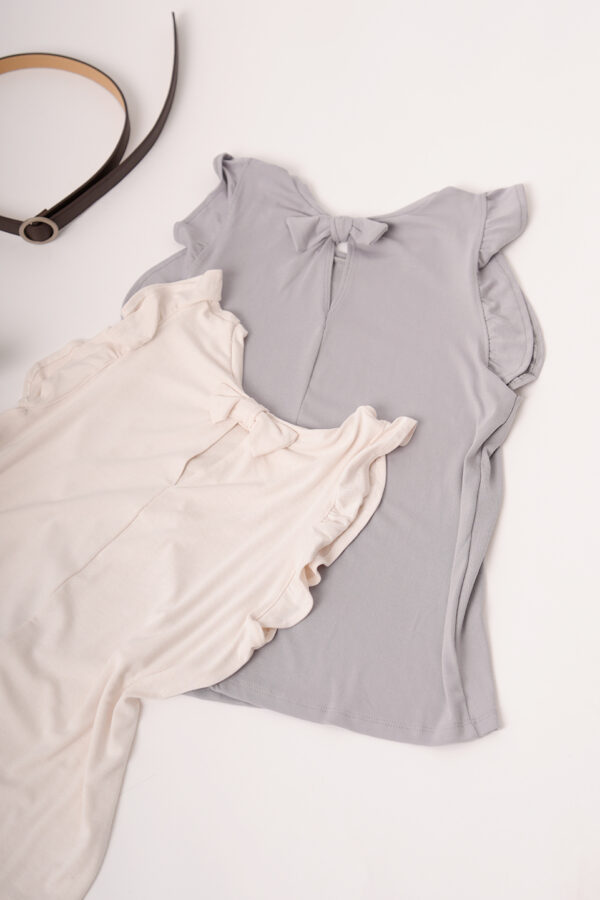 Musculosa Ribb Liso Manga Volado Y Moño Atras Locky