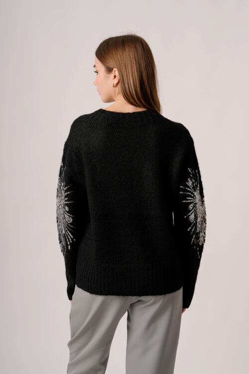 Sweater Cuello V Lentejuelas En Las Mangas Rebecca
