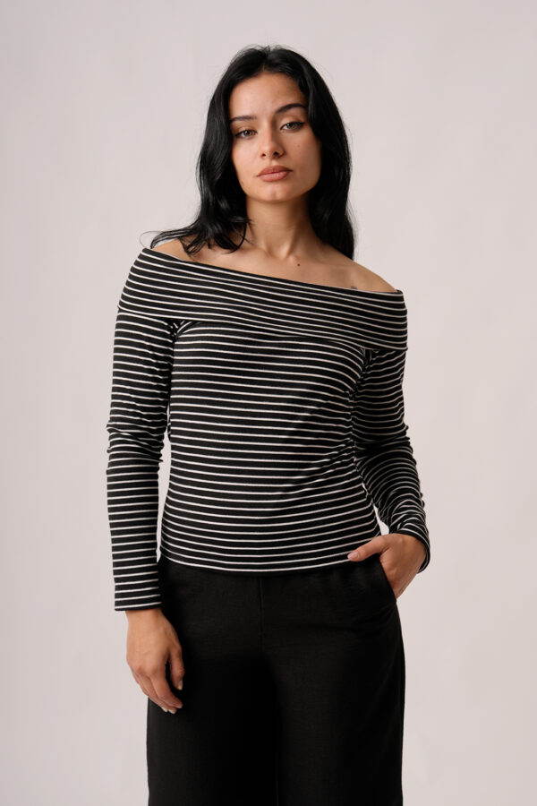 Remera Lanilla Ribb Rayado Manga Larga Cuello Volcado Antonella