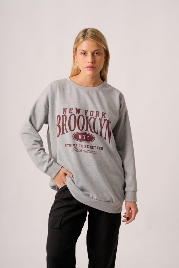 Maxibuzo Rustico Frizado Cuello Redondo Estampa Brooklyn "NYC"