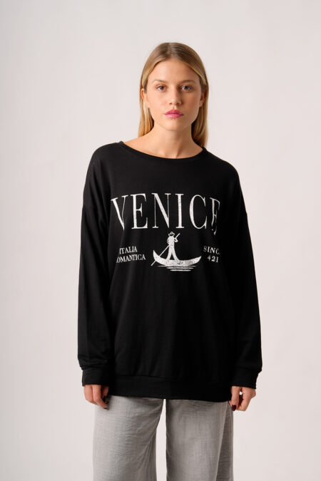 Maxibuzo Rustico Frizado Cuello Redondo Estampa Italia Romantica Venice