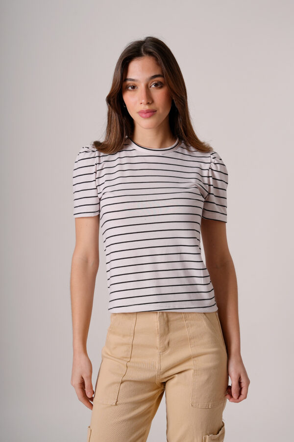 Remera Manga Corta Modal Rayado Grueso Moño Atras Bito