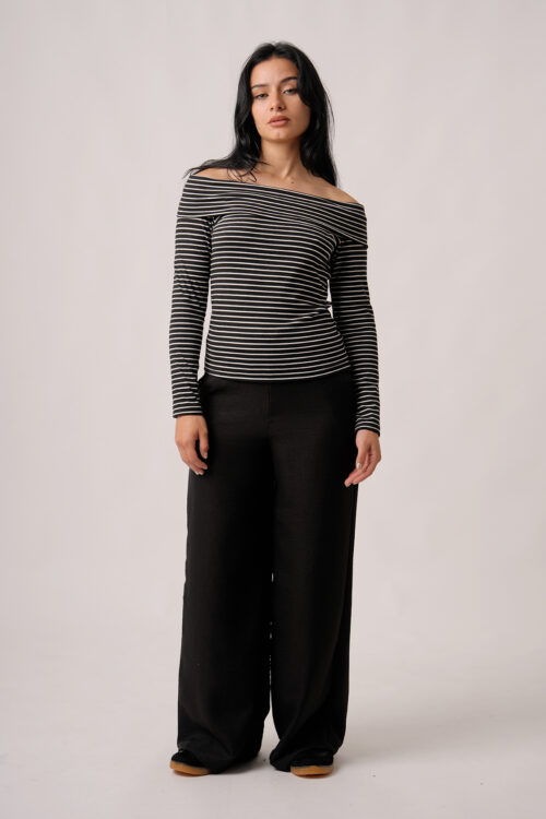 Remera Lanilla Ribb Rayado Manga Larga Cuello Volcado Antonella