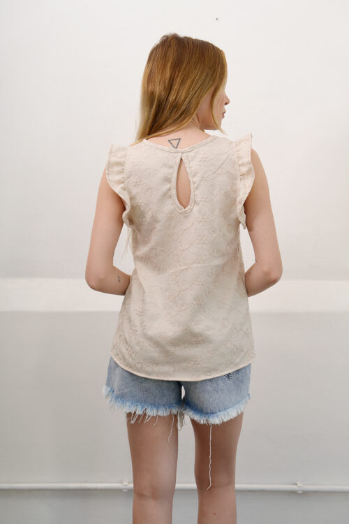 Musculosa Con Gota Tela Lino Twill Broderie Kalia