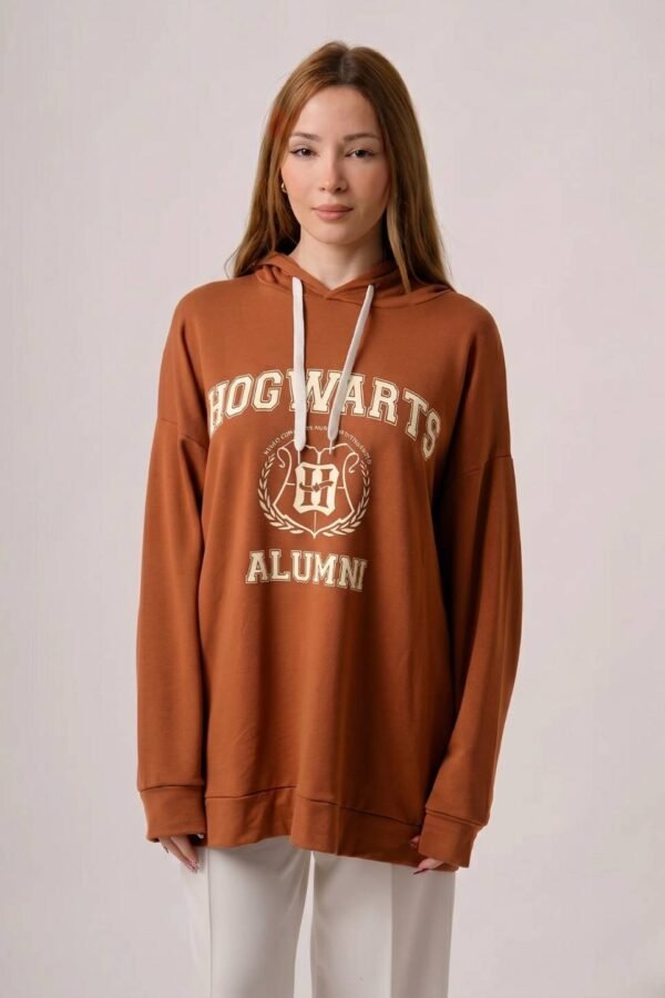 Maxibuzo Rustico Frisado Con Capucha Estampa Hogwarts "ALUMNI"