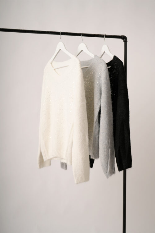 Sweater Con Lentejuelas Delantero Cuello V Diana