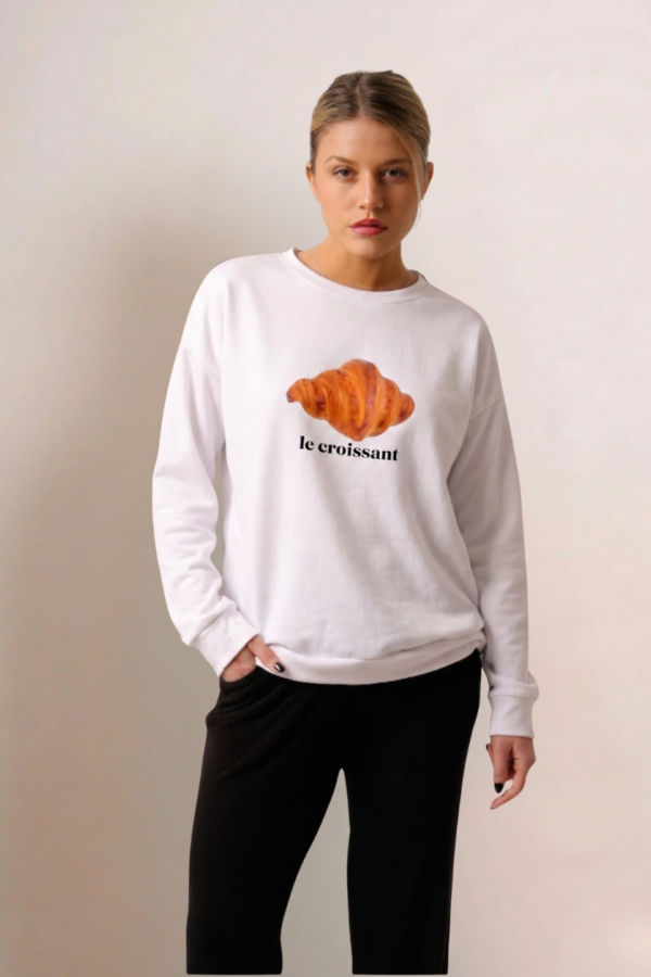 Maxibuzo Rustico Frisado Cuello Redondo Estampa "CROISSANT"