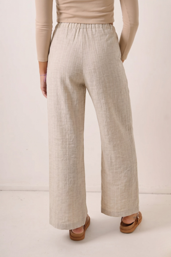 Palazzo Ancho Lino Vintage Rayado Para Atar Cintura Liro